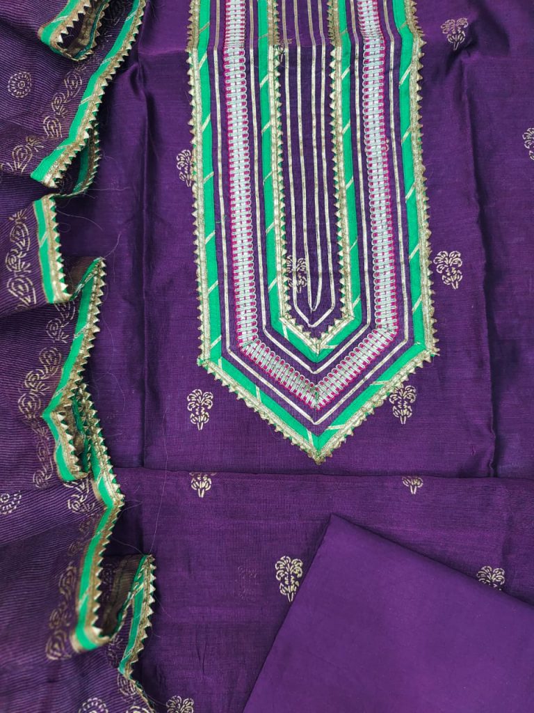 Purple designs salwar kameez with Chanderi cotton dupatta