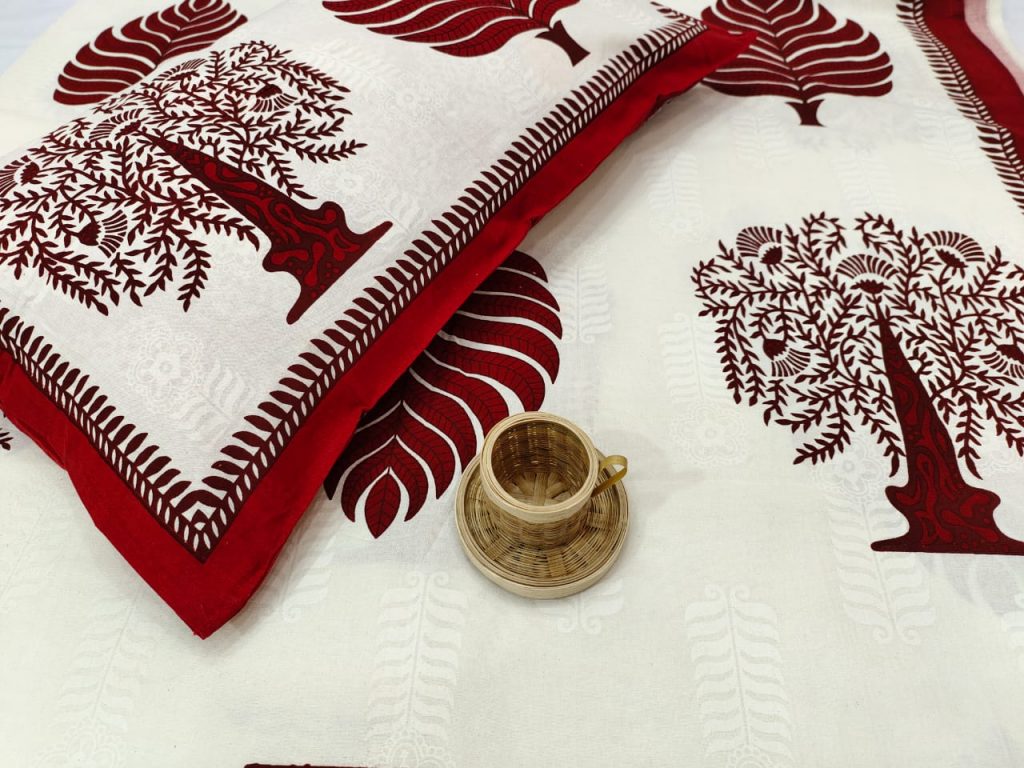 White and maroon Cotton double size bedsheet 90/108 inch