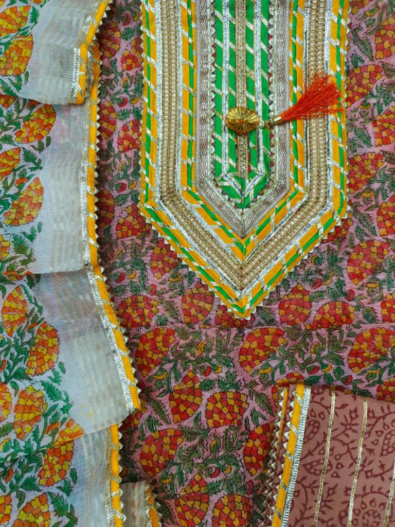 Dark Salmon embroidered salwar suit with Chanderi cotton dupatta
