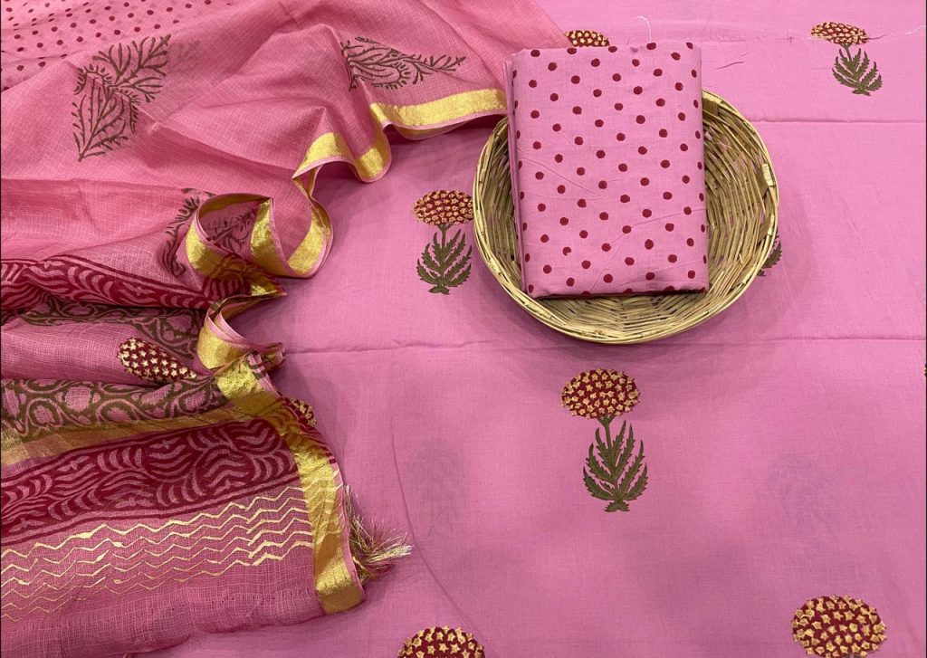 Pink Sherbet salwar suits with kota silk dupatta