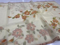 White floral print organza silk sarees online india