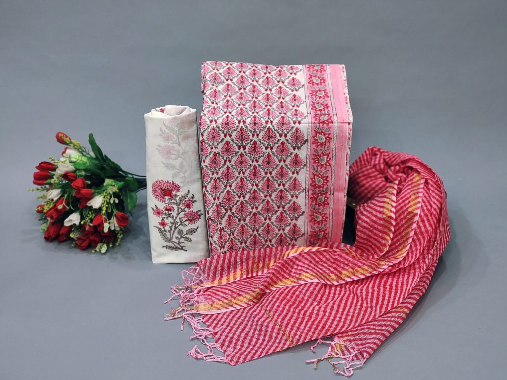 Pink and white office wear salwar kameez designs with dupatta