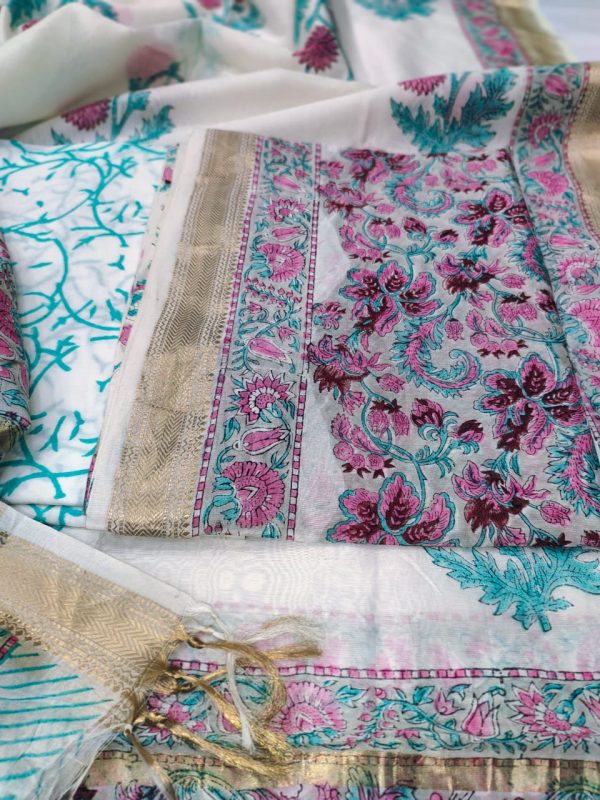 White floral print maheshwari silk suit with dupatta online
