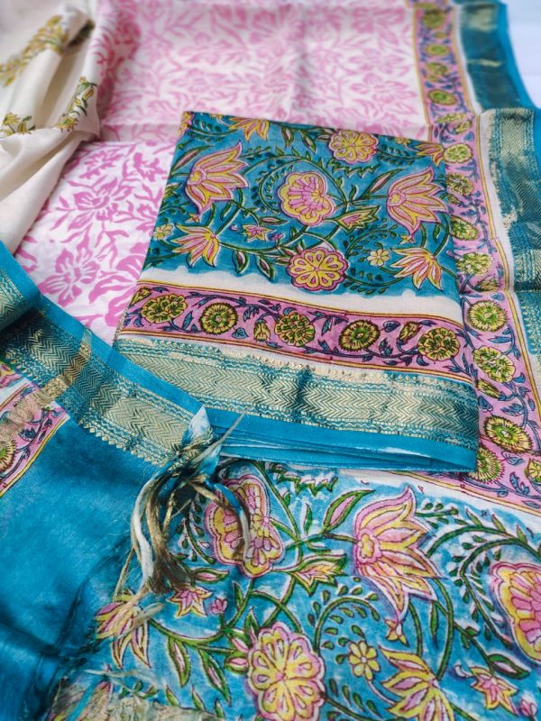 Teal blue maheshwari silk suit with dupatta online