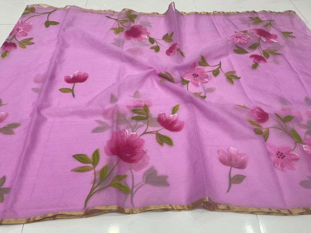Orchid organza silk saree With blouse collection
