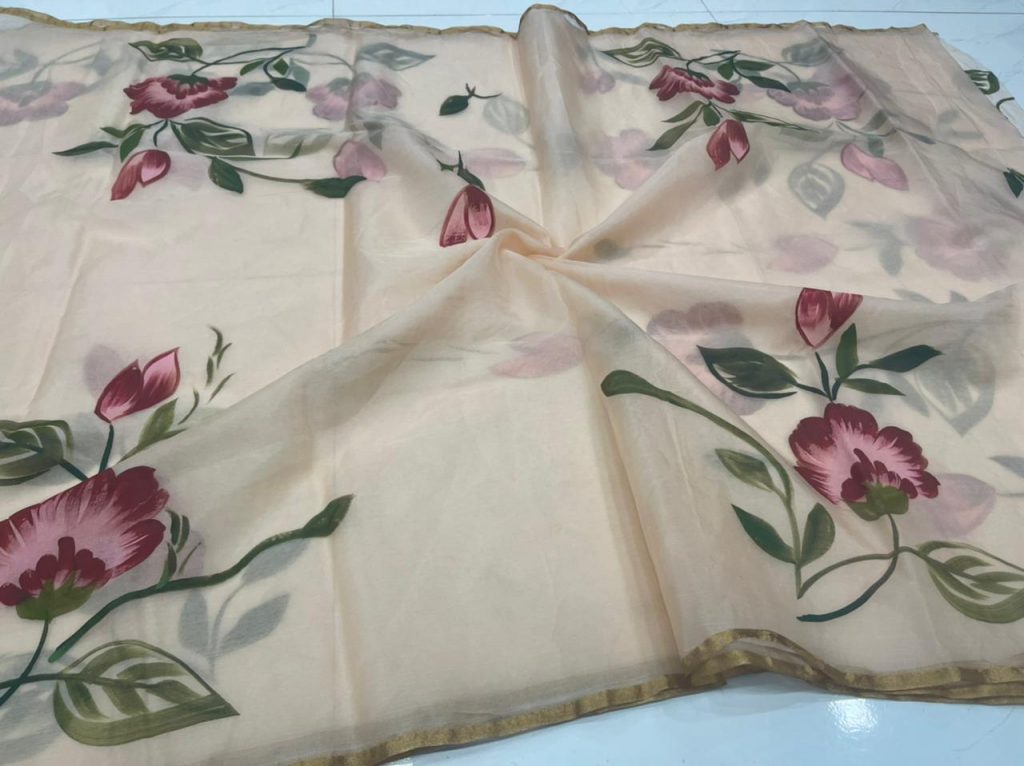 Beige organza silk saree With blouse online shopping