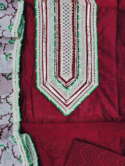 Burgundy new embroidery designs salwar kameez with Chanderi cotton dupatta