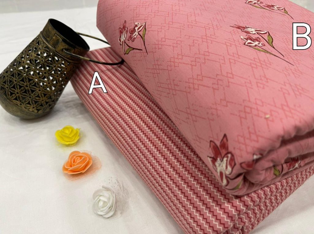Coral Pink mugal print cotton running material set
