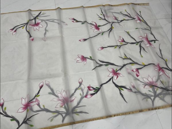 Off white organza silk saree With blouse india