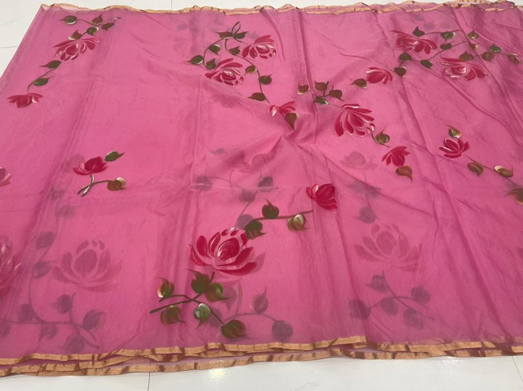 Pink Sherbet organza silk saree With blouse collection