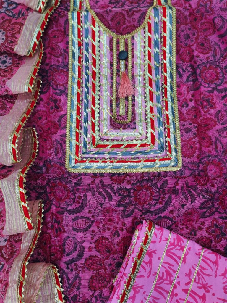 Byzantine embroidery designs salwar kameez with Chanderi cotton dupatta