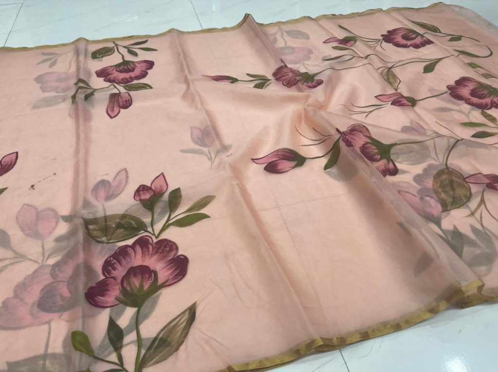 Peach organza saree with blouse