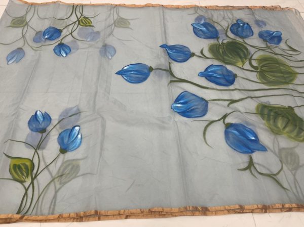 Baby blue organza silk saree With blouse online