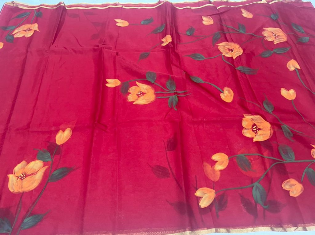 Red crimson organza saree with blouse