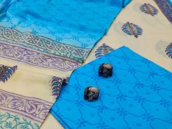 Deep Sky Blue And blue  cotton suit with bandhani dupatta