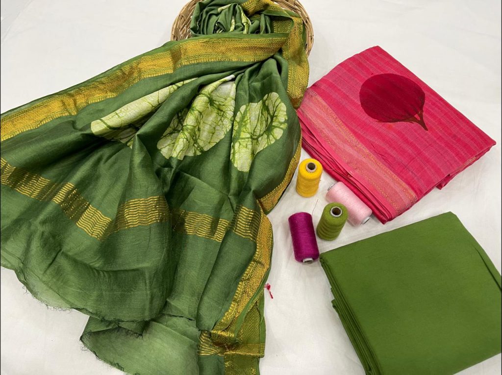 Green maheshwari silk suit set
