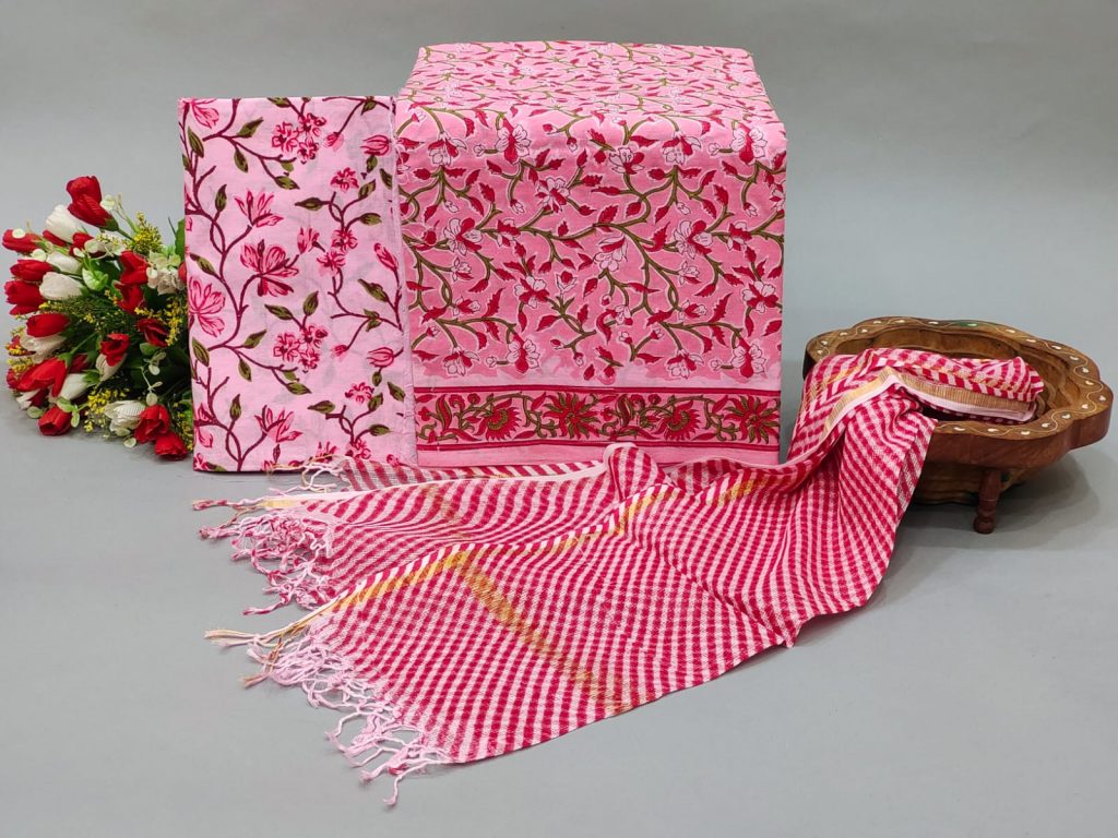 pink Floral print cotton salwar suit set