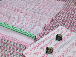 Pink and white  floral print cotton suit with bandhani dupatta