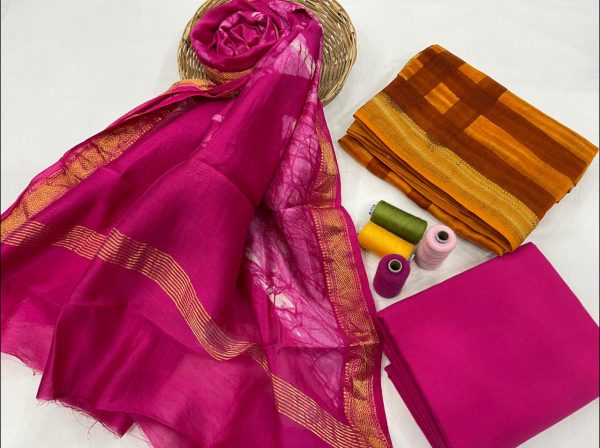 Ruby maheshwari silk suit set with dupatta