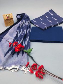 Blue handloom printed ikkat suit set