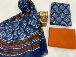 Spanish Cobalt Blue dress material with chiffon dupatta wholesale