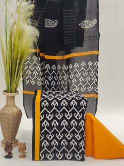 Black and amber cotton salwar suit set with dupatta
