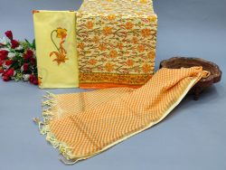 Ultra Yellow salwar suits designs with kota doria dupatta