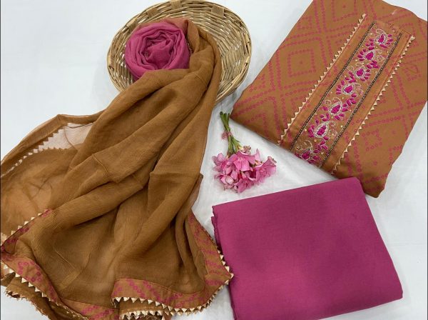 Brown And magenta embroidered salwar kameez with chiffon dupatta online