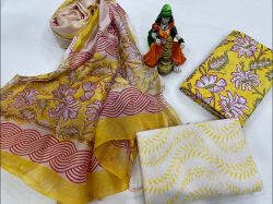 Yellow cotton suit with chanderi dupatta