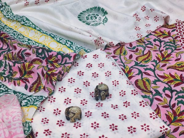 Pink and white cotton dupatta suits With dupatta online