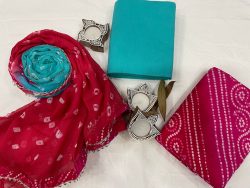 Magenta rose and Azure Chiffon Border dupatta cotton suit