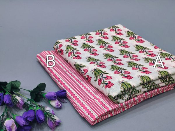 Pink and white floral mugal print pure cotton running material set