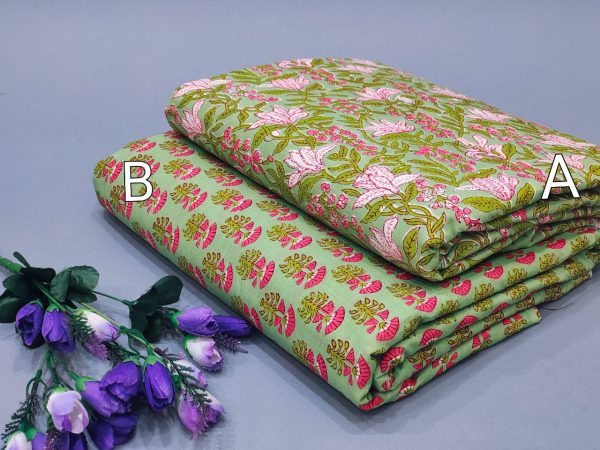 Green floral print pure cotton running material set