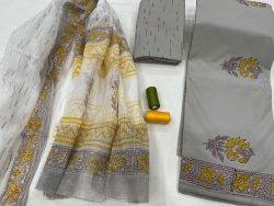Gray and white Floral print cotton salwar suit set