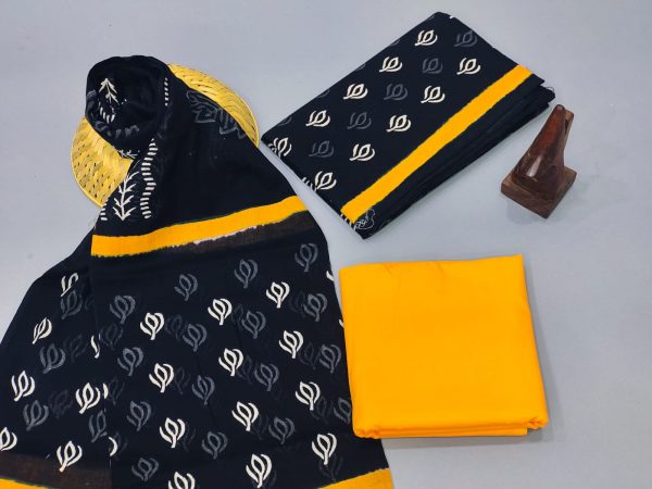 Black and yellow cotton dupatta suits With dupatta