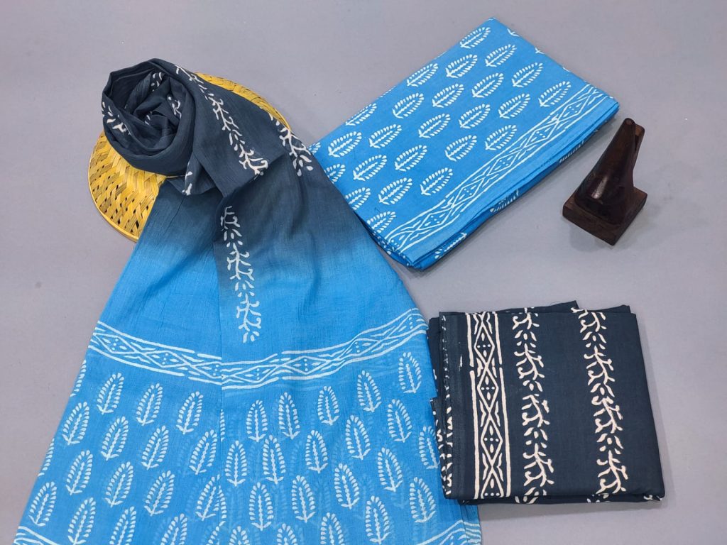 Azure cotton salwar suit set with dupatta