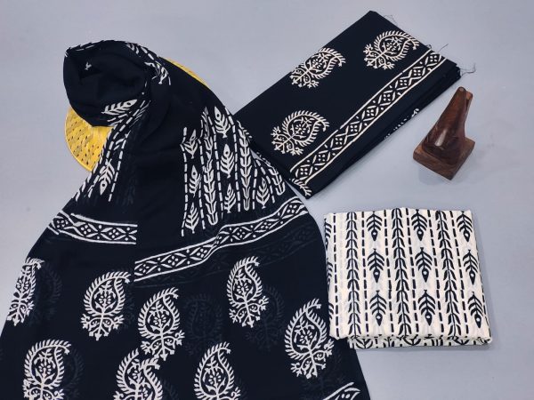 Black and white cotton dupatta suits With dupatta online