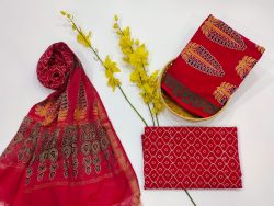 Crimson Cotton suit with maheshwari dupatta