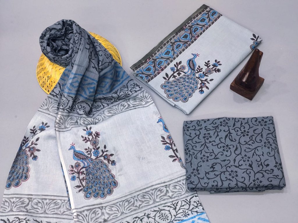 Alice Blue And slate gray cotton dupatta suits With dupatta online