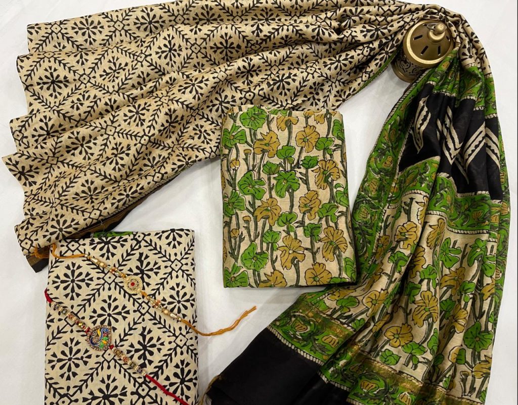 green and beige chanderi silk salwar suits online