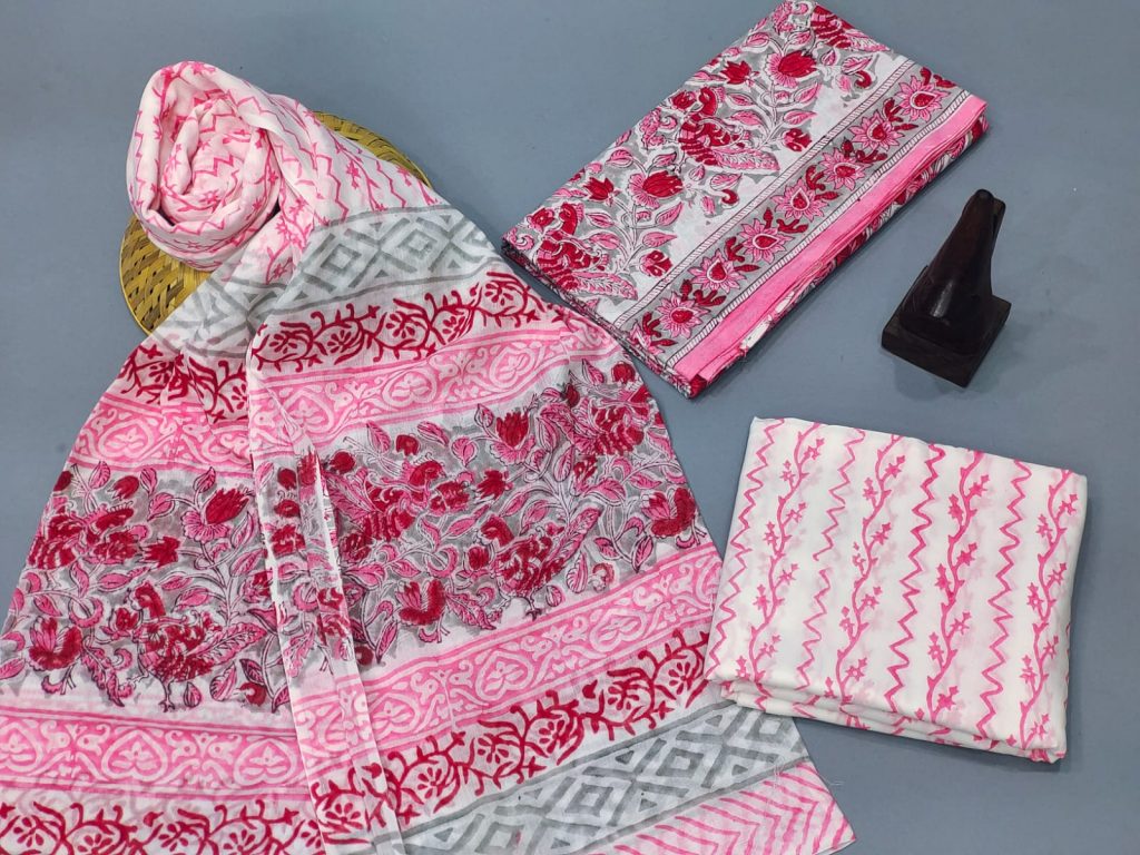 pink and white cotton dupatta suits With dupatta online