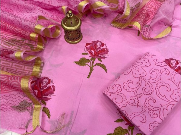 Pink salwar suits with kota silk dupatta