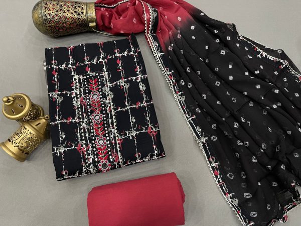 Black and brick red embroidered salwar kameez with chiffon dupatta online