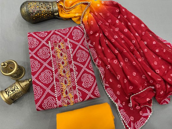 Crimson and Amber embroidered salwar kameez with chiffon dupatta online