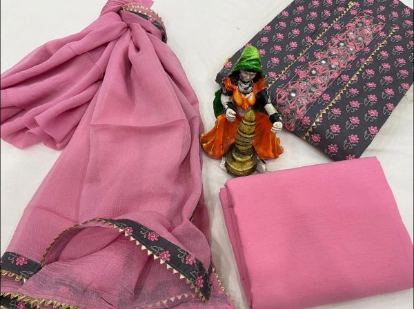 Pink embroidered salwar kameez with chiffon dupatta online
