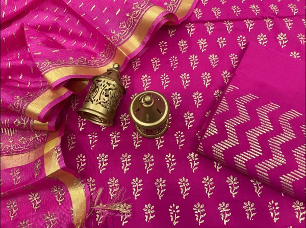 Magenta Cotton Suit With Kota Silk Dupatta