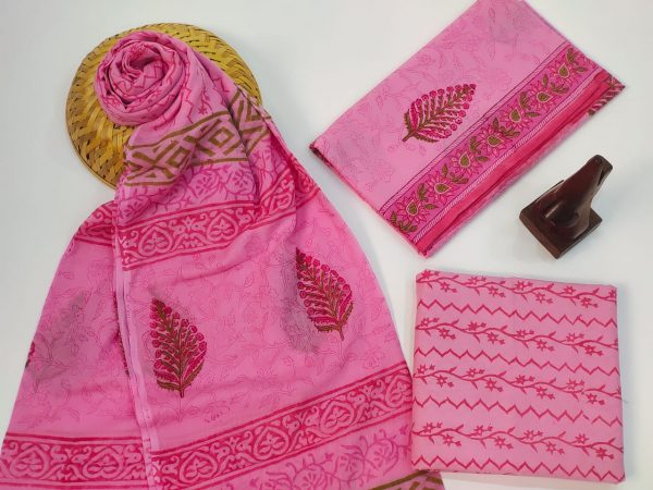 Pink cotton suits with mulmul dupatta