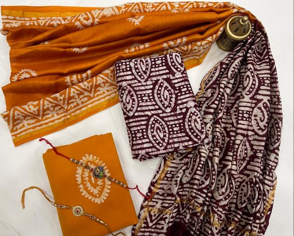 Amber and maroon chanderi suit set with dupatta