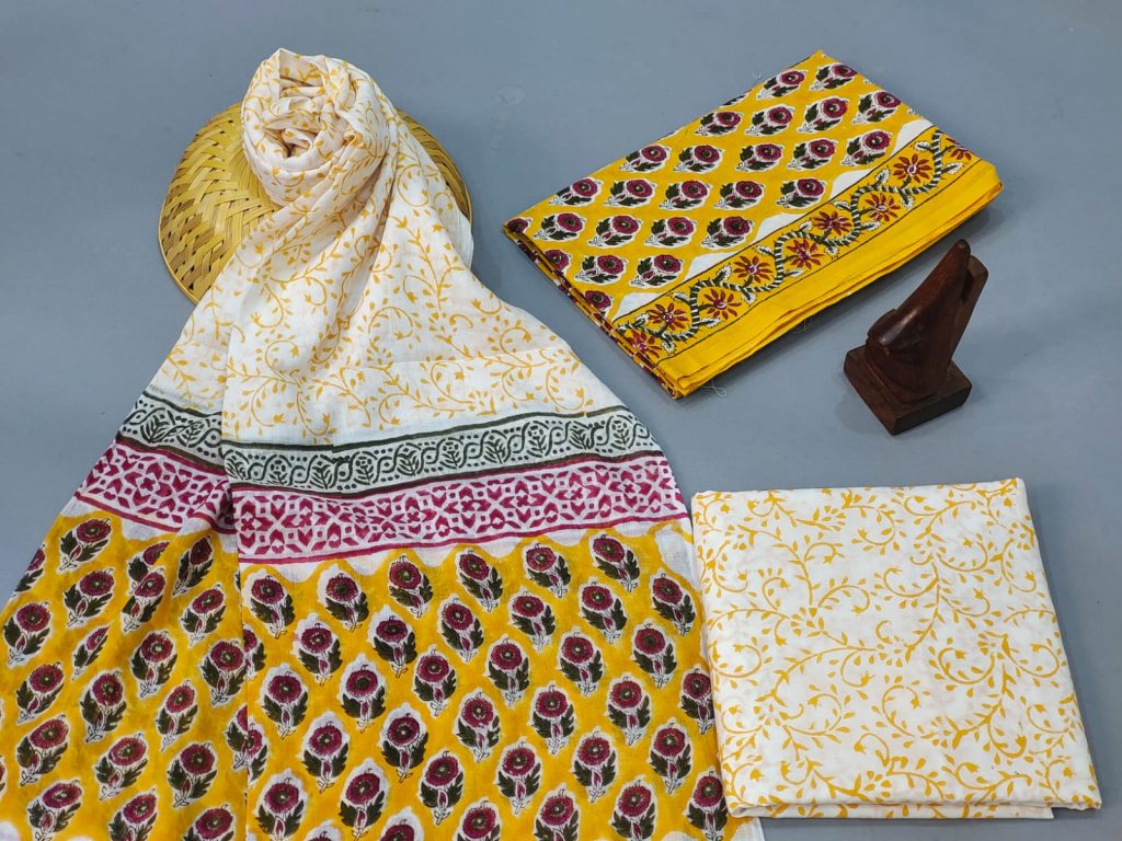 Yellow Cotton dupatta suits With dupatta online