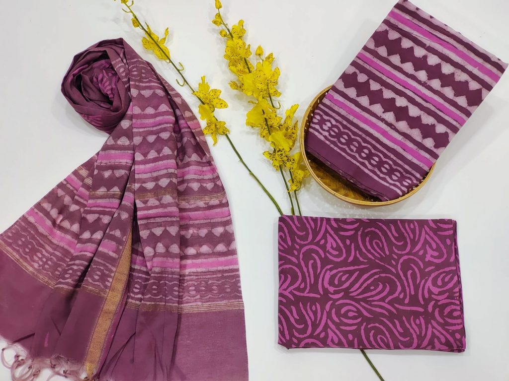 Rose Dust Cotton suit with maheshwari dupatta